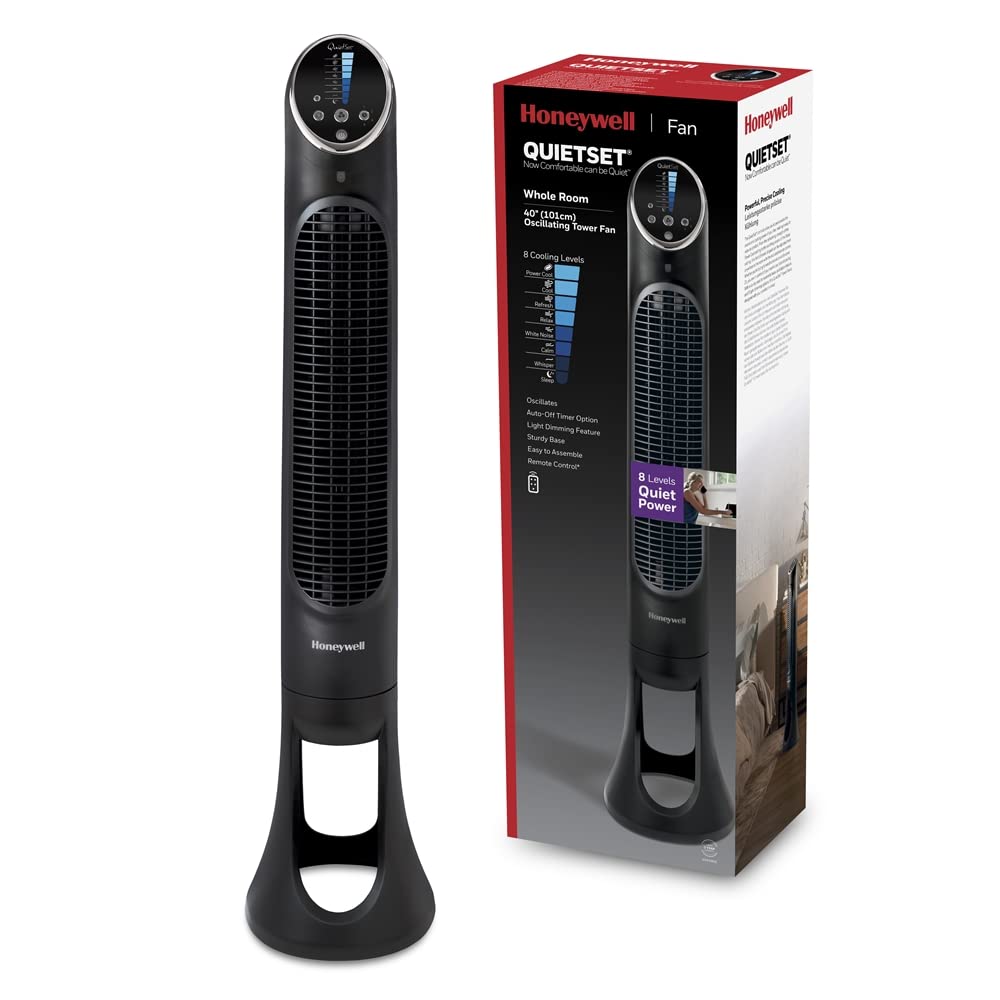 Honeywell QuietSet Tower (8 Geschwindigkeitseinstellungen, Oszillation 80°, Timer-Funktion, Fernbedi