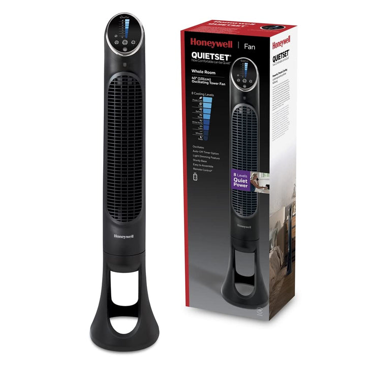 Honeywell QuietSet Tower (8 Geschwindigkeitseinstellungen, Oszillation 80°, Timer-Funktion, Fernbedi