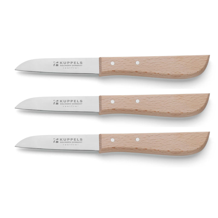 Kuppels Küchenmesser Set 3-tlg., 420HC Stahl, Buchenholzgriff | Tourniermesser, Kartoffelschäler und