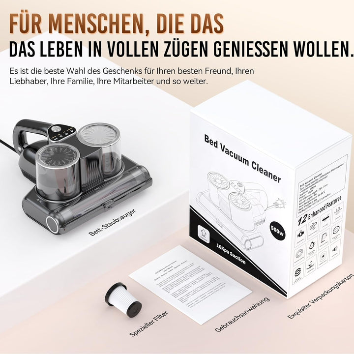 Milbensauger für matratzen mit UV-Licht, 16Kpa Matratzenreiniger Bettstaubsauger, 500W Bett-Staubsau