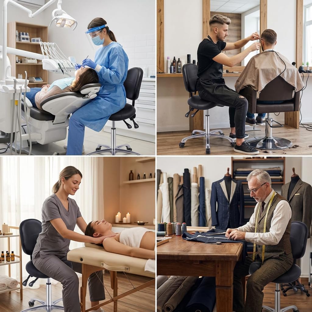 Grace&Grace Sattelhocker Sattelstuhl Sattel Rollhocker Drehhocker mit Rollen Höhenverstellbar Arbeit