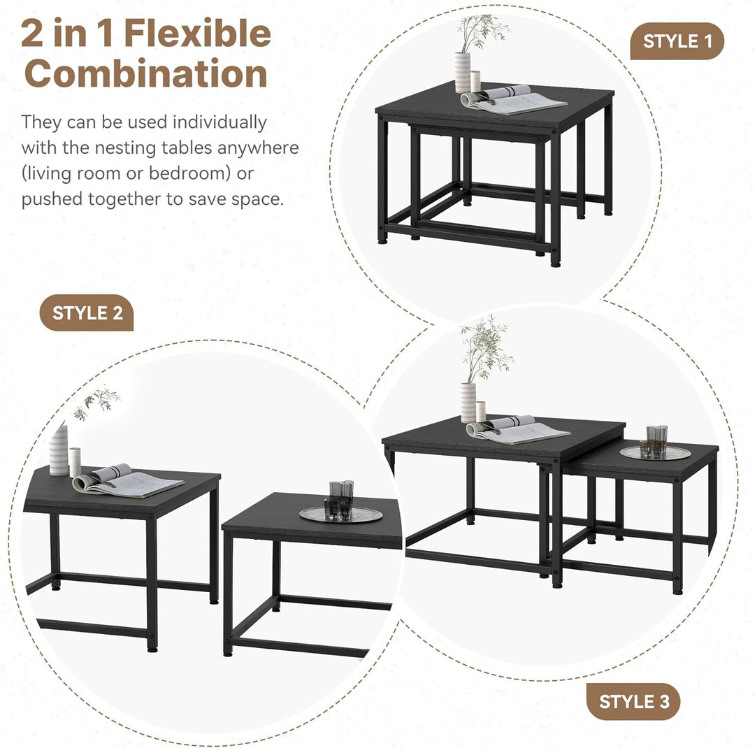 Hawthyhome wohnzimmertisch aus Holz mit Metallrahmen, Quadratisch couchtisch 2er Set & Moderner Beis