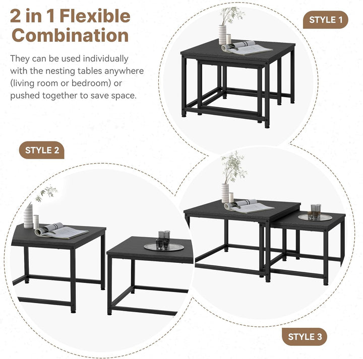 Hawthyhome wohnzimmertisch aus Holz mit Metallrahmen, Quadratisch couchtisch 2er Set & Moderner Beis