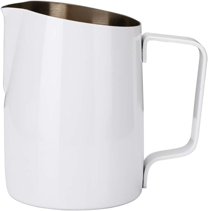Dianoo Espresso-Milchaufschäumer, Milchkännchen, Edelstahl, für Kaffee-Latte-Kunst, 420 ml weiss, We