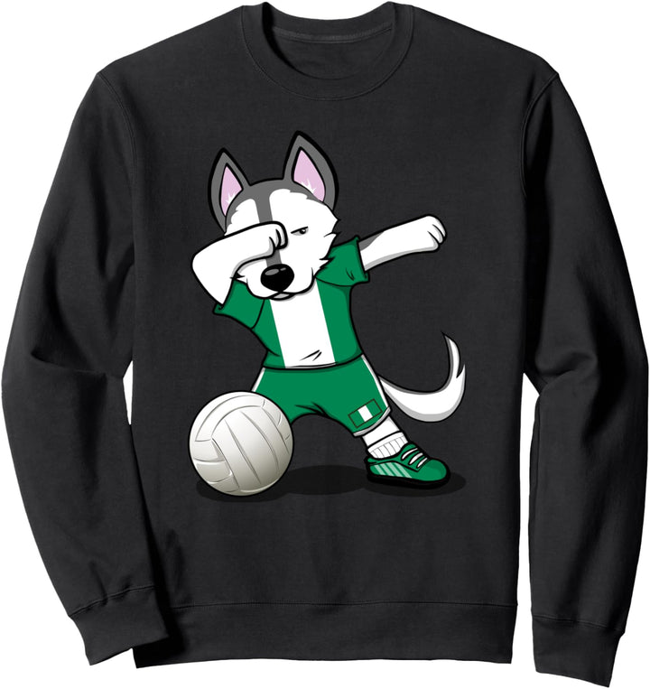Dabbing Husky Hund Nigeria Volleyball - Nigerianische Flagge Sweatshirt
