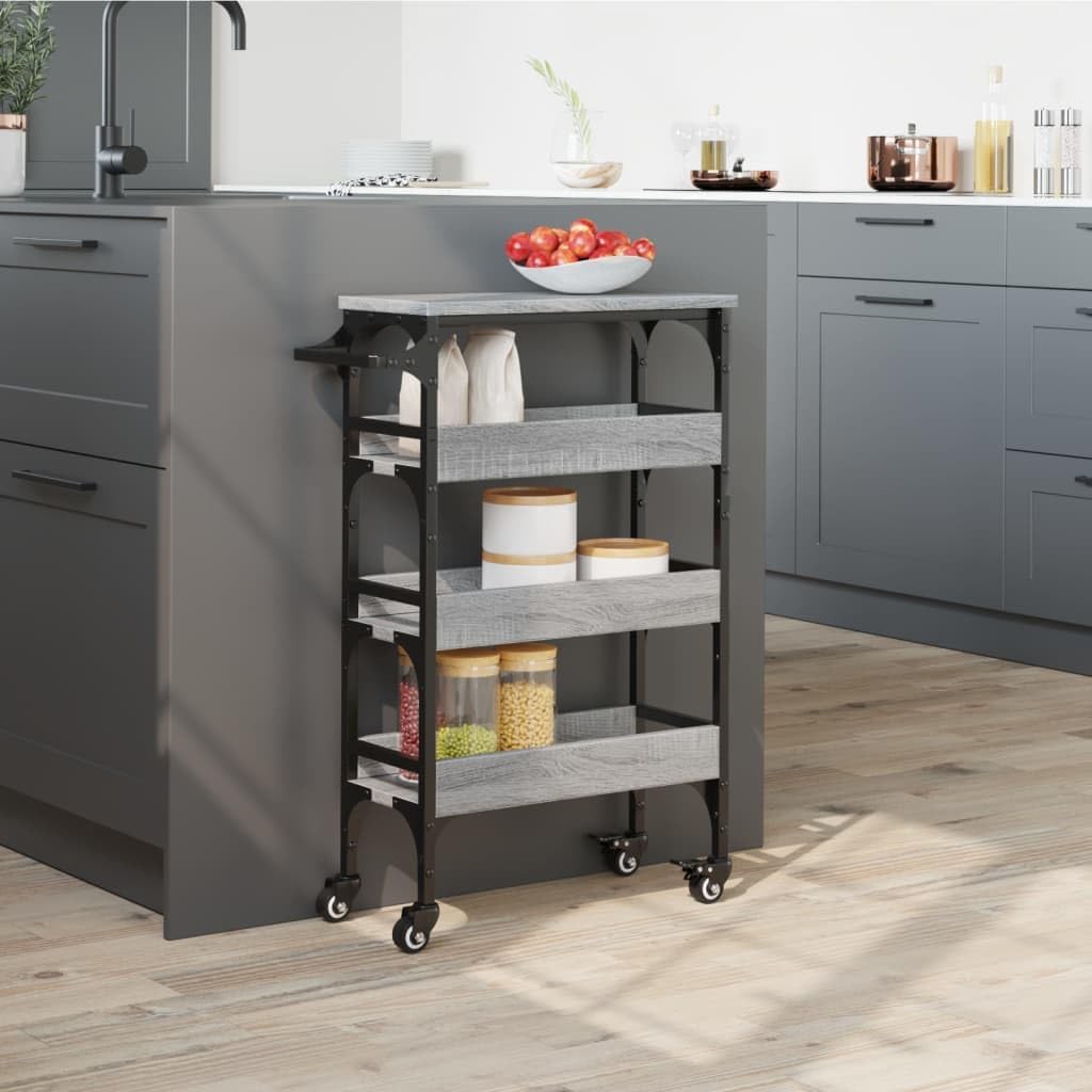 Küchenwagen Grau Sonoma 53x20x76 cm Holzwerkstoff, Rollwagen, Kleines Regal, Regal Küche, Badezimmer