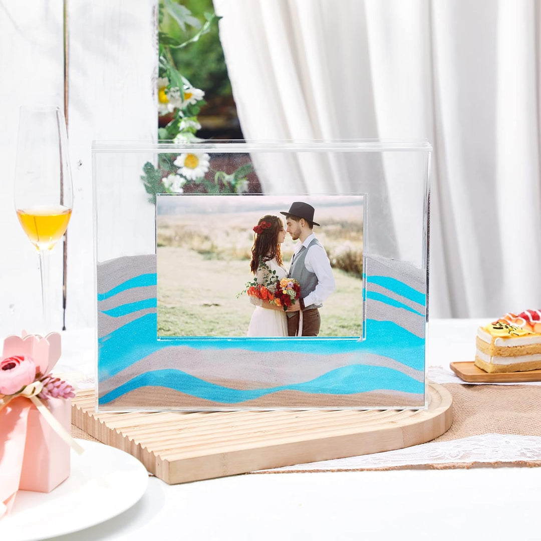Queekay Hochzeitseinheit Sandzeremonie Bilderrahmen klar Acryl Sand Zeremonie Schattenbox mit Bilder
