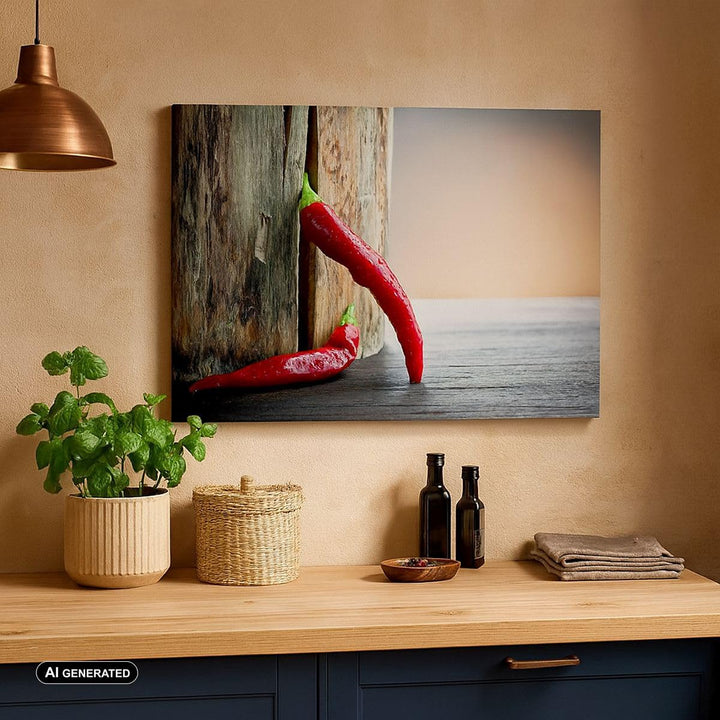 Bilder auf Leinwand 100x70cm Leinwandbild mit Rahmen Chili Gewürz Gemüse Gross Wanddeko Bild Schlafz
