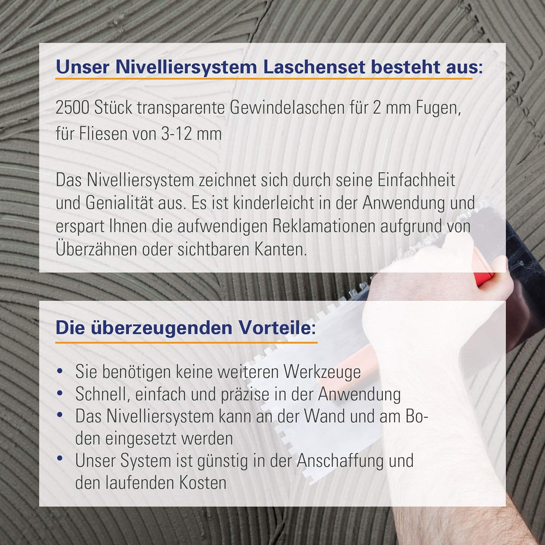 Nivelliersystem, Basislaschen 2mm, 2500 Stück, Fliesen verlegen, Nivelliersystem, Fliesen leicht ver