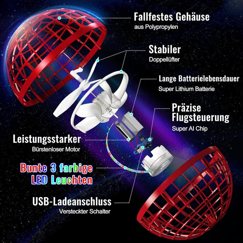 semai Fliegender Ball, Flying Orb Ball mit RGB Licht, Spielzeug Jungen Magic Ball, Hand Controlled S