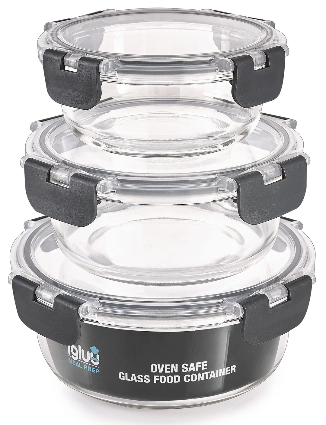 Igluu Meal Prep Container aus Glas – 3er Set Runde Glasbehälter in Verschiedenen Grössen –Lunch Box