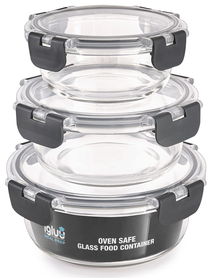 Igluu Meal Prep Container aus Glas – 3er Set Runde Glasbehälter in Verschiedenen Grössen –Lunch Box