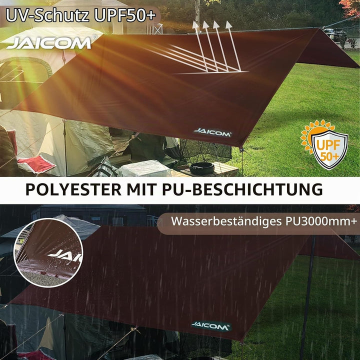 JAICOM Tarp Wasserdicht - 3x3M/4M/5M Camping Zeltplane, Ultraleicht und Tragbar, UV-Schutz &amp; Schnee