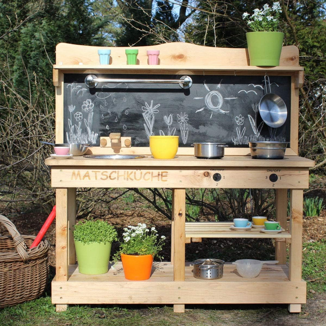 Sun Matschküche mit Tafel aus Holz - Outdoorküche für Kinder
