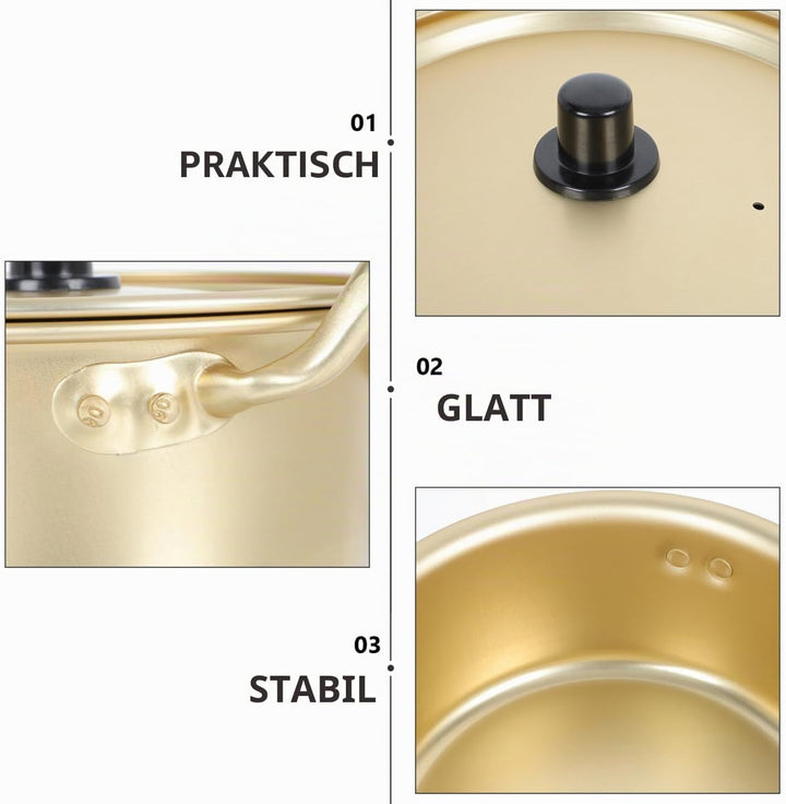 YARNOW Double Ears Nudeltopf 1 Set Koreanische Ramen Topf Aluminium Kochtopf mit Deckel Löffel Stäbc
