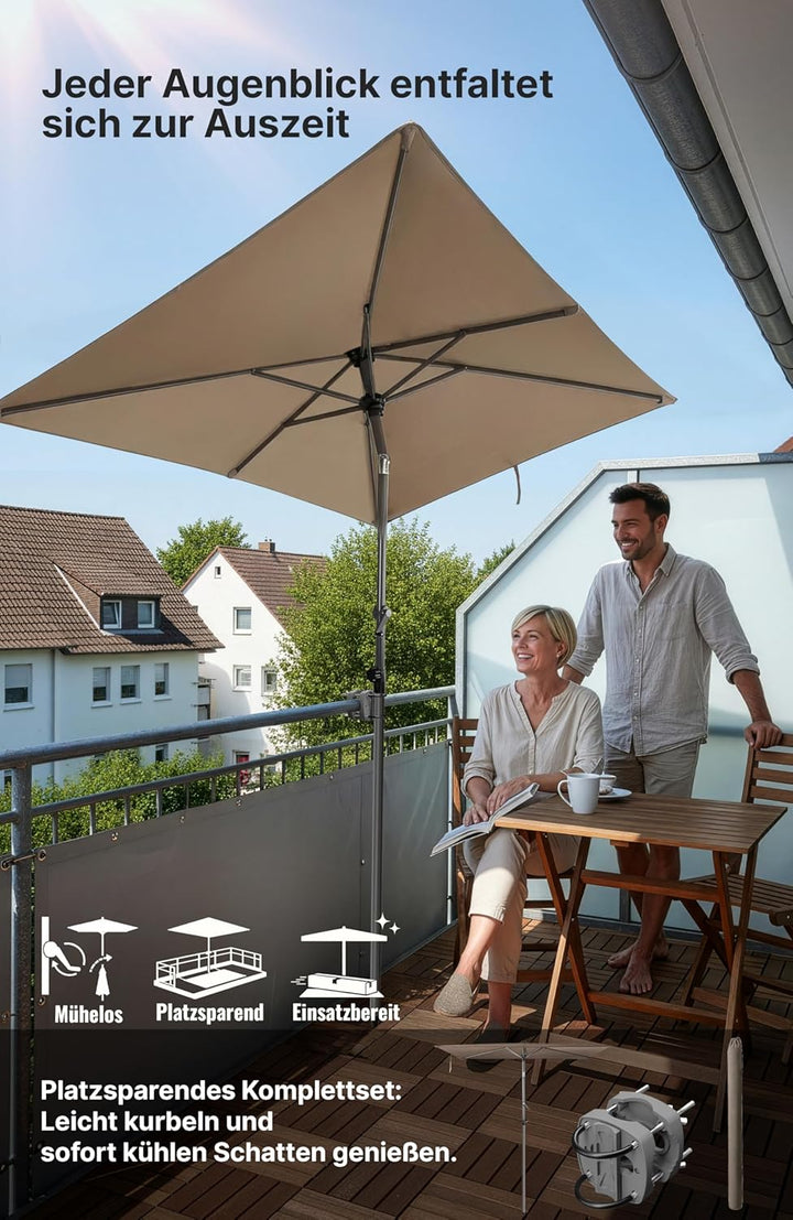 4smile Sonnenschirm Balkon mit Halterung im 3-er-Set, 210x140 cm, UV 50+, Sonnenschutz Balkon, Balko