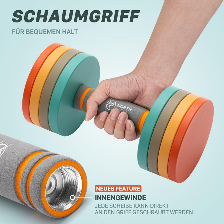 Northdeer 2in1 Set Verstellbar Stahl Kurzhanteln Langhanteln 10kg 2er Set - Ultrakompakte Gewichte 2
