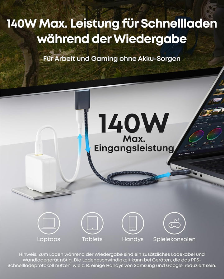Anker Nano USB-C auf HDMI-Kabel Adapter mit 140W PD Schnelllade-Port, 4K@60Hz HDMI auf USB-C Kabel,