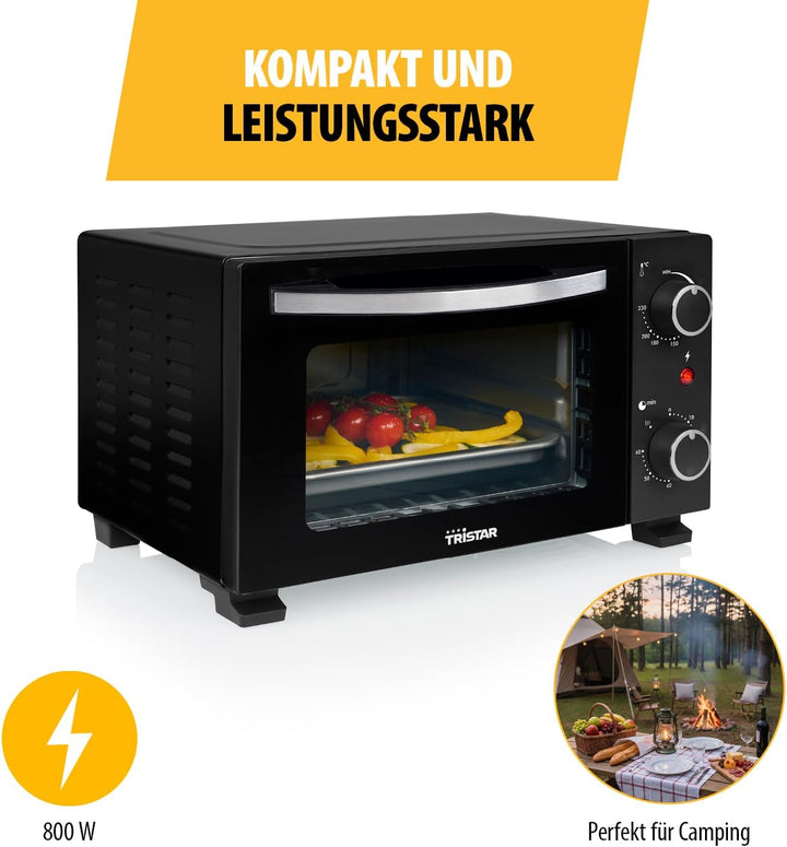 Kompakter Mini-Ofen 10 L, 800 W, Einstellbarer Thermostat, 60-Minuten-Timer, Doppelglastür für viels