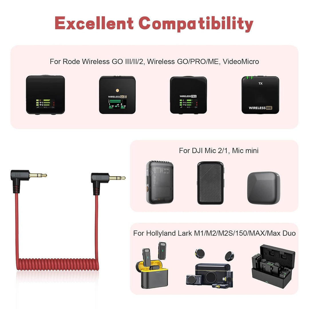 3,5 mm TRS auf TRS Patchkabel, Mikrofon, Spiralkabel, kompatibel mit Rode SC2, Wireless GO III/ GO I