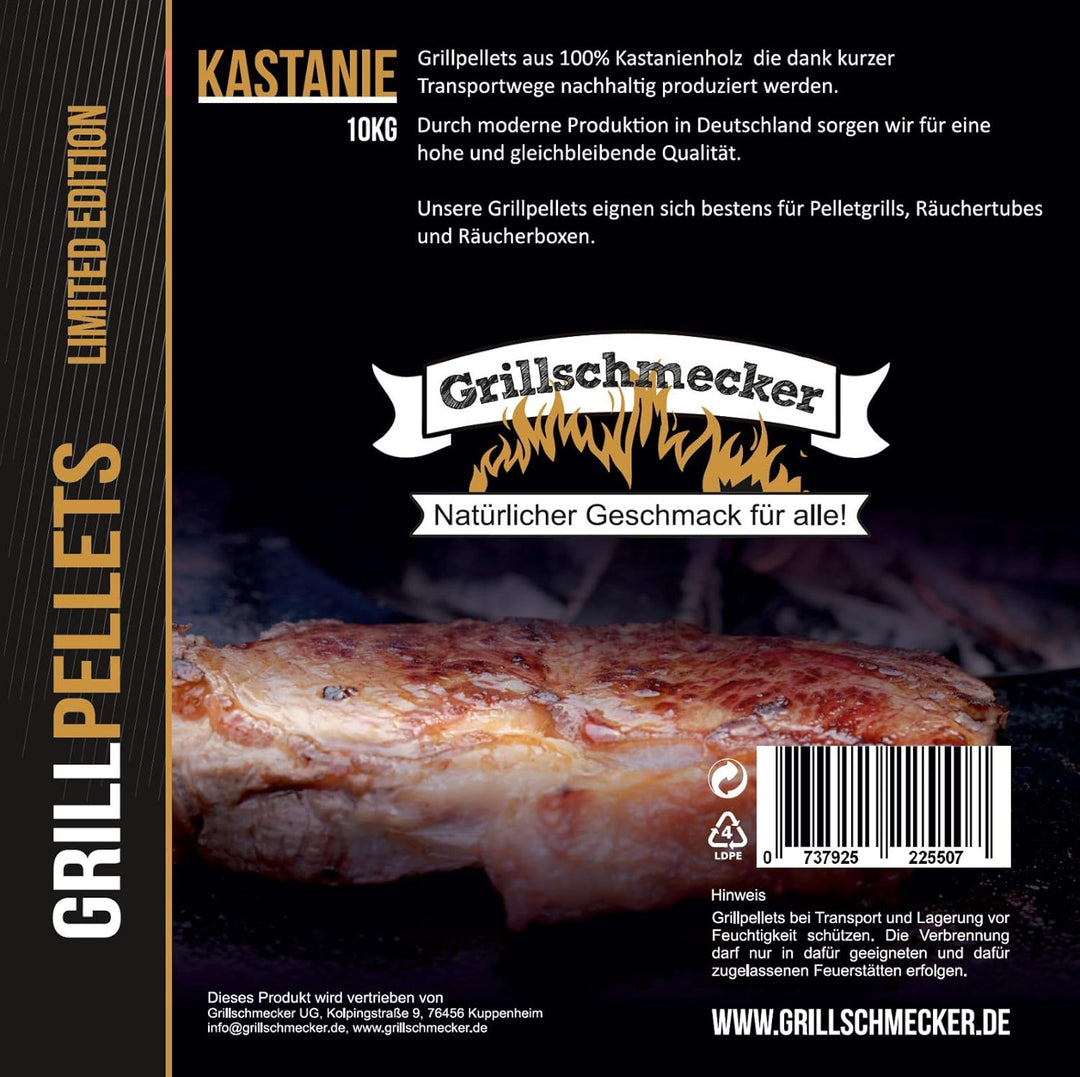 Grillpellets Kastanie 10kg - Holzpellets aus 100% Kastanienholz für Pelletsgrill, Räucherboxen und S