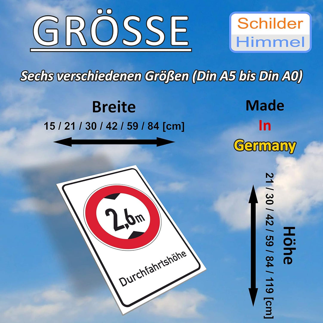 SCHILDER HIMMEL anpassbares Durchfahrtshöhe Schild A4 Alu-Verbund mit Schrauben, Nr 698 eigener Text