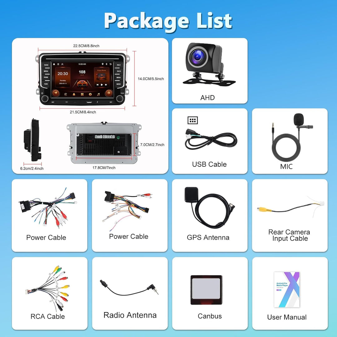 2+64G Autoradio für VW Golf Tiguan Touran Passat Polo Skoda Caddy Seat mit Kabellosem Carplay/Androi