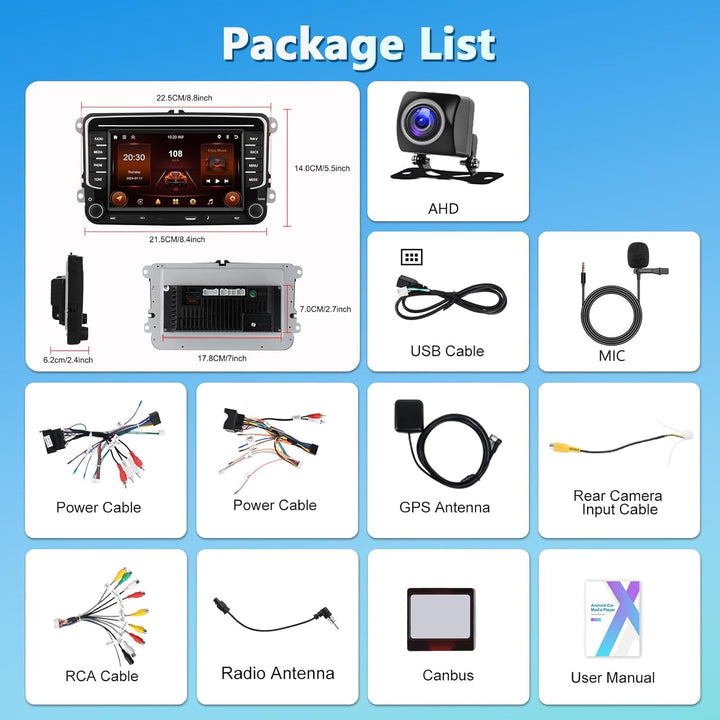 2+64G Autoradio für VW Golf Tiguan Touran Passat Polo Skoda Caddy Seat mit Kabellosem Carplay/Androi