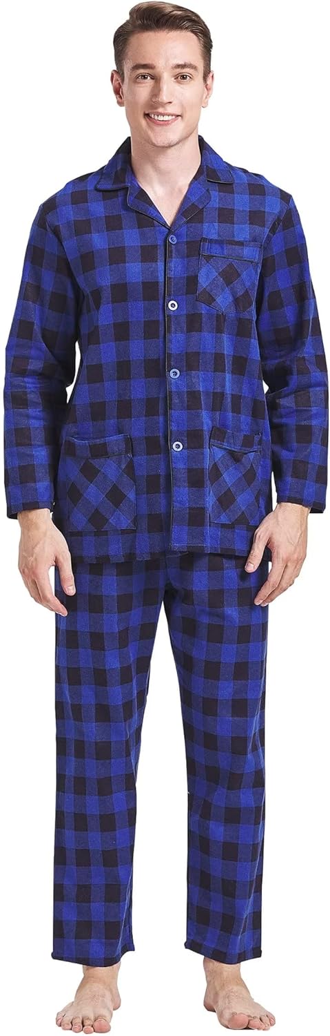 Amaxer 100% Baumwolle Herren Flanell Pyjamas Set Herren Pyjamas Home Fashion Pyjamas Langarm Hosen S