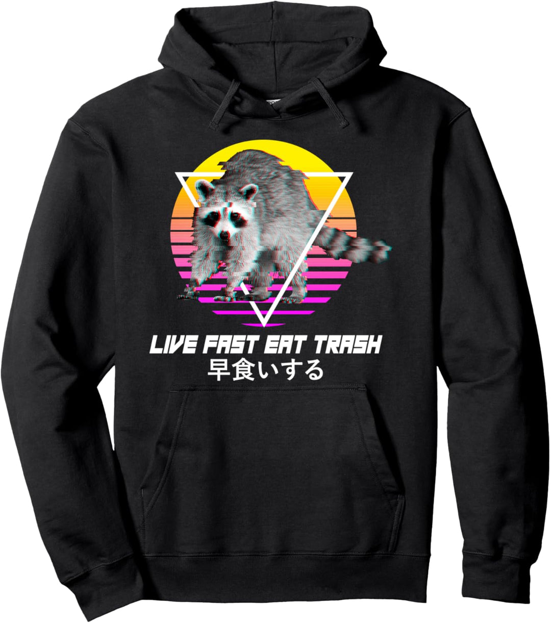 Retro Vaporwave Vintage Live Fast Eat Trash Waschbär Pullover Hoodie