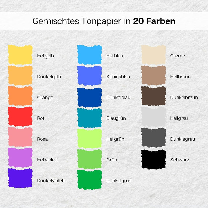 artdee® Tonpapier bunt in 20 verschiedenen Farben 180 g/m² – Bastelpapier Set (40 Blatt gemischt in