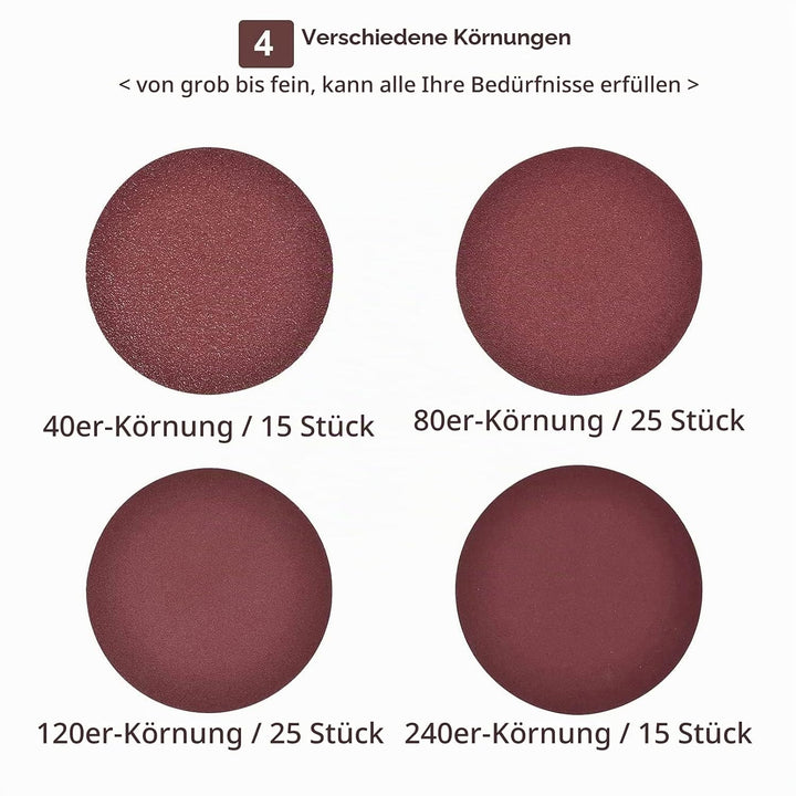 150mm Schleifscheiben(40 80 120 240 Körnung), 150mm Schleifpapier 6 inch Schleifblätter für Holz Hol