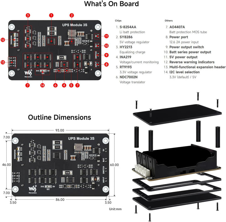 Waveshare Uninterruptible Power Supply UPS Module Supports Charging and Power Output at The Same Tim