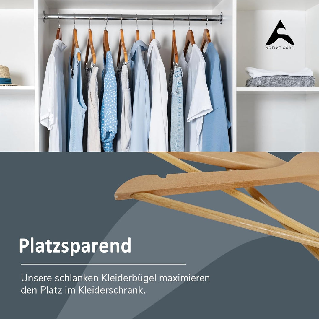 A ACTIVE SOUL – Kleiderbügel Holz 20er Set – Holzkleiderbügel mit Einkerbungen für Kleider & Mittels