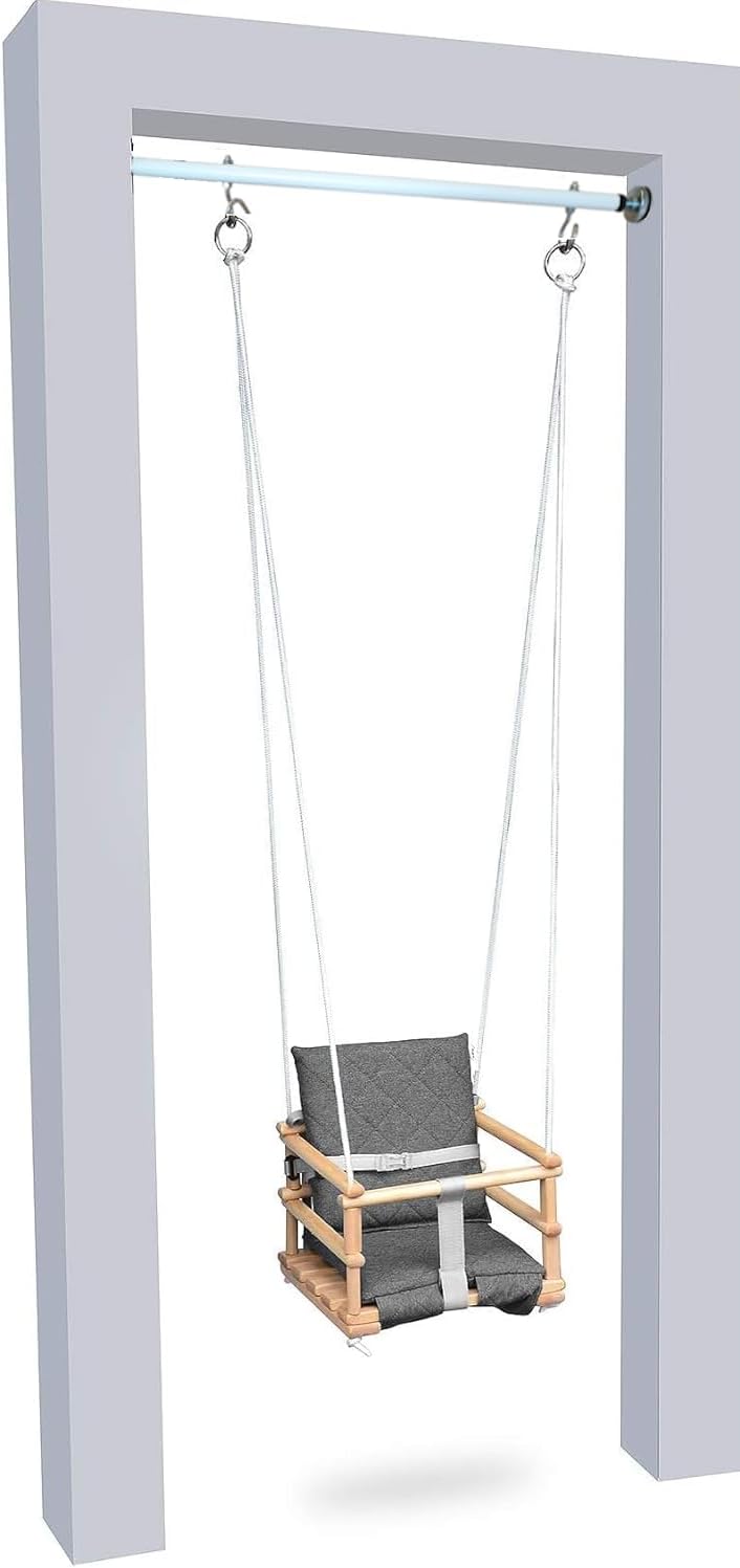 Klimmzugstange - für Türrahmen - mit Haken für Kinderschaukel - Montage ohne Bohren - Reckstange aus