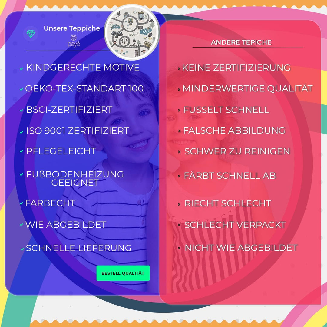 payé Teppich Kinderzimmer Läufer - Creme - 80x150cm - Strassenteppich Pastellfarben Spielteppich Kin