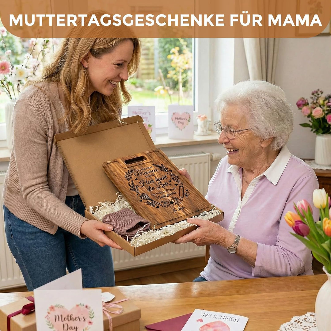 Muttertagsgeschenk für Mama - XXL Akazienholz Schneidebrett Dick 2CM mit Saftrille - Geschenk Mama G