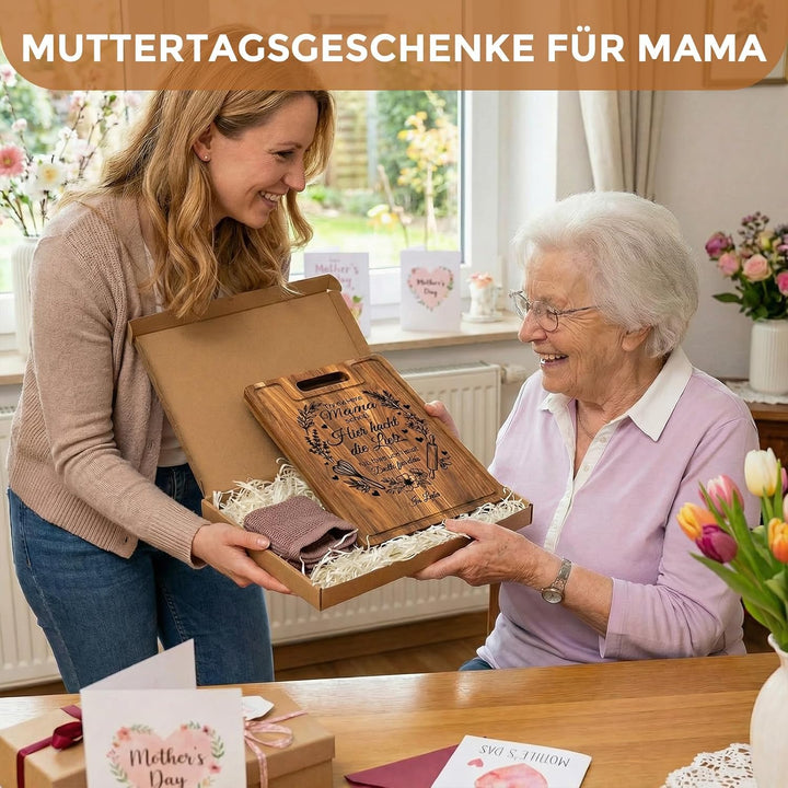 Muttertagsgeschenk für Mama - XXL Akazienholz Schneidebrett Dick 2CM mit Saftrille - Geschenk Mama G