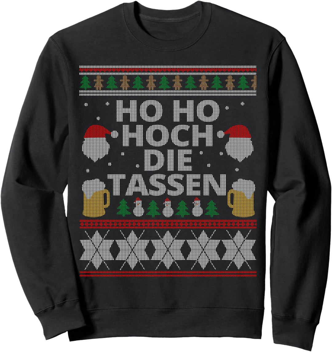 Ho Ho Hoch die Tassen Ugly Christmas Bier Weihnachtspulli Sweatshirt