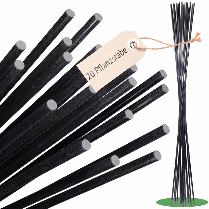 20 Schwarze Glasfaserstäbe Rankstäbe - Pflanzstäbe 1 m x 7 mm Fiberglasstangen als Pflanzenstütze, R
