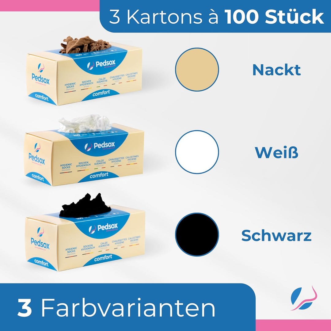 Pedsox Hygienische Einweg-Socken Multipack Sparpack - 3 Packungen à 100 Stück, Gemischt., Einheitsgr