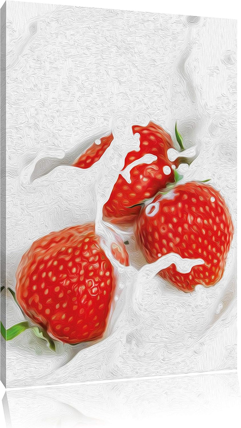 Pixxprint leckere Erdbeeren Schwimmen in Milch als Leinwandbild/Grösse: 120x80 cm/Wandbild/Kunstdruc