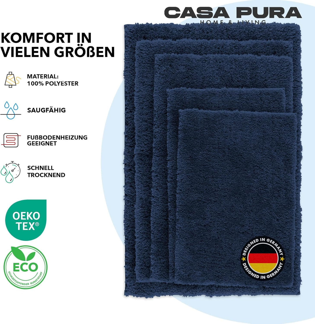 casa pura Badematte blau weicher, Flauschiger Badezimmerteppich in Shaggy Optik, Badvorleger rutschf