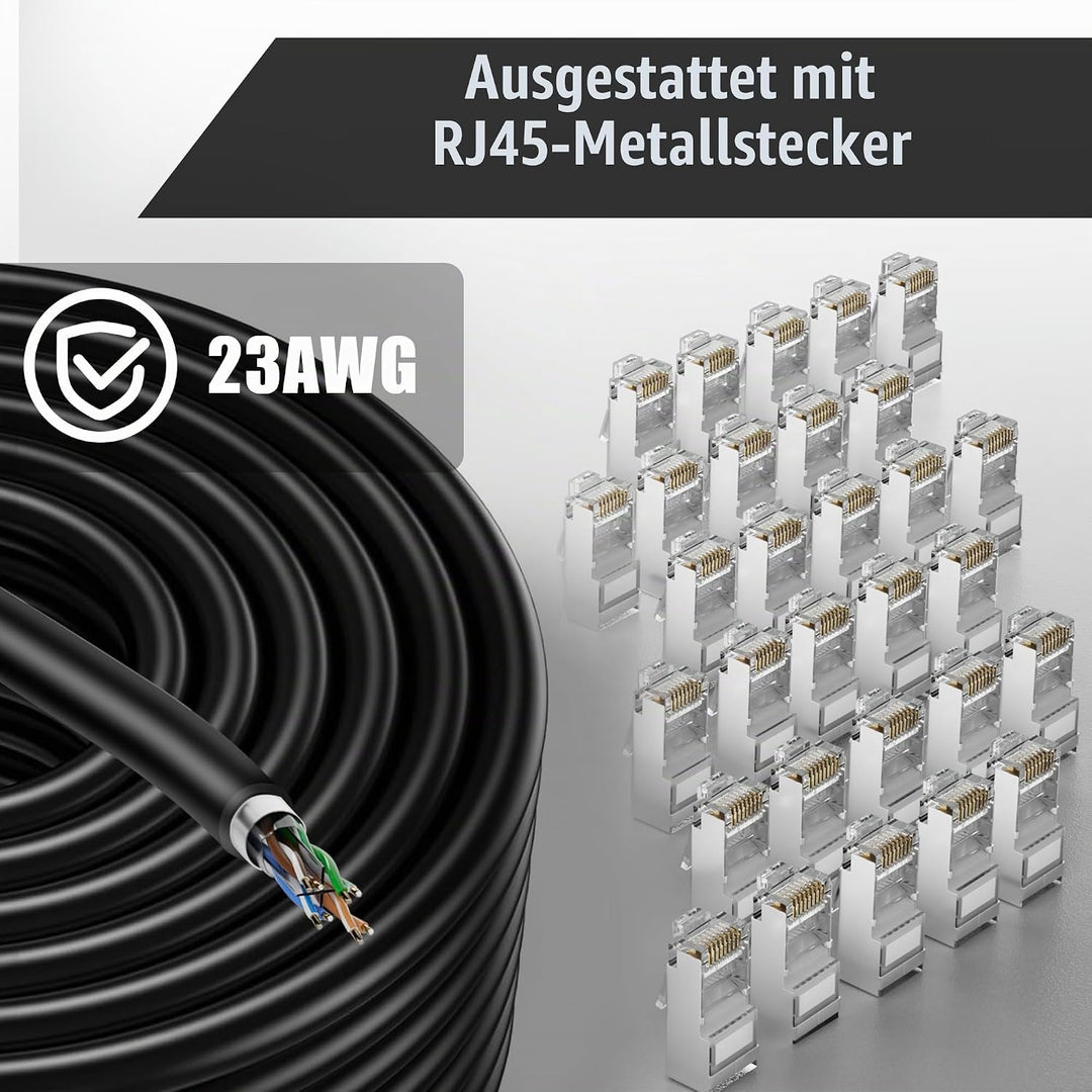 Lan Kabel 150 Meter Outdoor, Cat 6 Verlegekabel 150m Netzwerkkabel Schwarz Lange Aussenbereich Insta