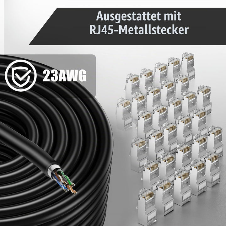 Lan Kabel 150 Meter Outdoor, Cat 6 Verlegekabel 150m Netzwerkkabel Schwarz Lange Aussenbereich Insta