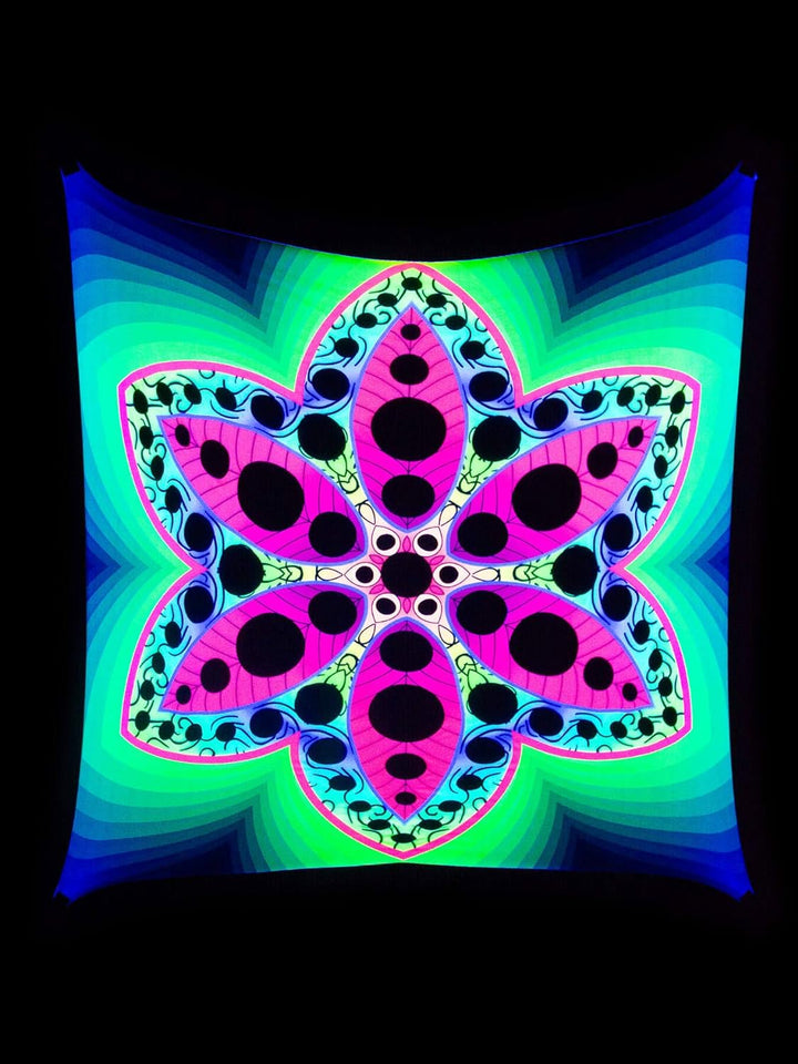 PSYWORK Schwarzlicht Segel Spandex | Goa Psychedelic Flower Pink | 3 x 3m | UV-aktiv | leuchtend | W