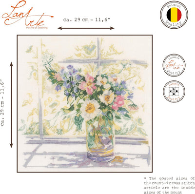 Lanarte Zählmusterpackung Blumen in zartem Licht Leinen Kreuzstichpackung, Baumwolle, Mehrfarbig, 29
