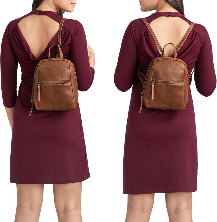 STILORD "Lia Mini Rucksack Damen Leder Kleiner Daypack Lederrucksack Vintage Rucksackhandtasche für