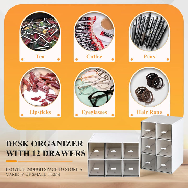 4 Stück Teebox Kunststoff mit 12 Schubladen 22,6x16,5x7,6cm Teebeutel Organizer Stapelbar, Tee Aufbe