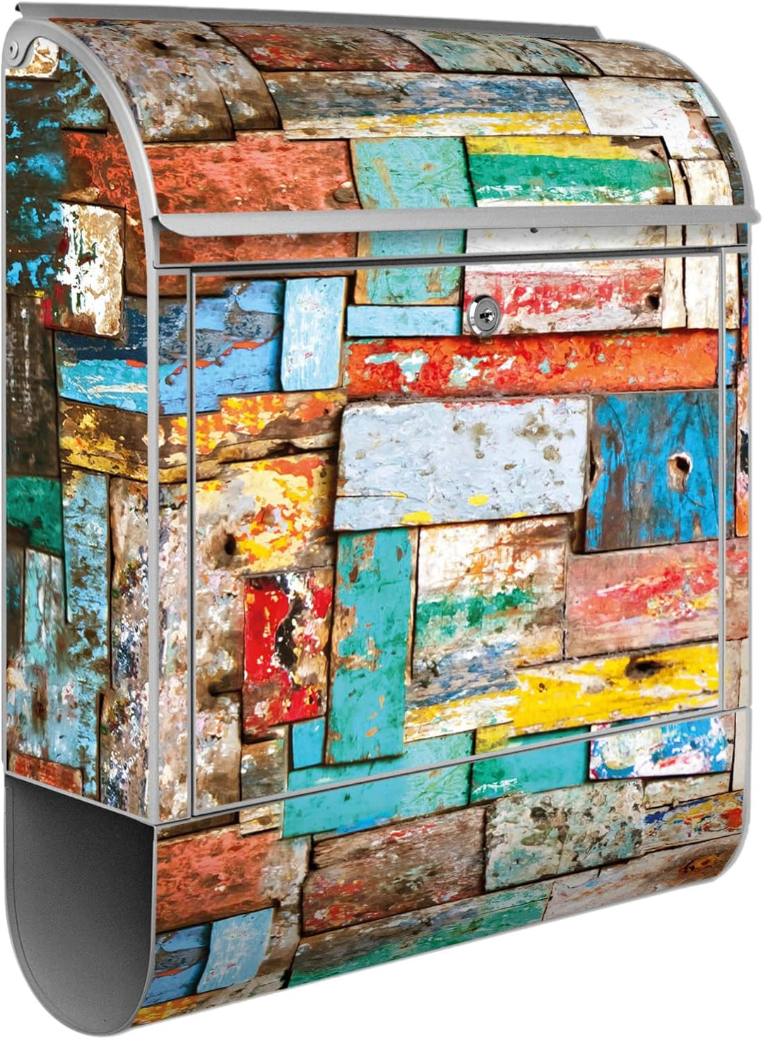 banjado® Design Briefkasten mit Motiv Bunte Holzschindeln 39x47x14cm &amp; 2 Schlüssel - Briefkasten Sta